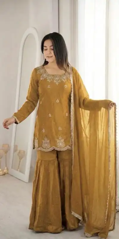 ZSR 3166 Mustered Color Fendy Silk With Embroidery Work Salwar Suit. Get it for ₹2149. Delivery 4-6 Working Days. Online Shop now. | Casual Suits, Jump Suits, Creative suits, Designer Suits, Palazzo Suits, Party Wear Suits, Patiala Suits, Salwar suit, Straight Suits