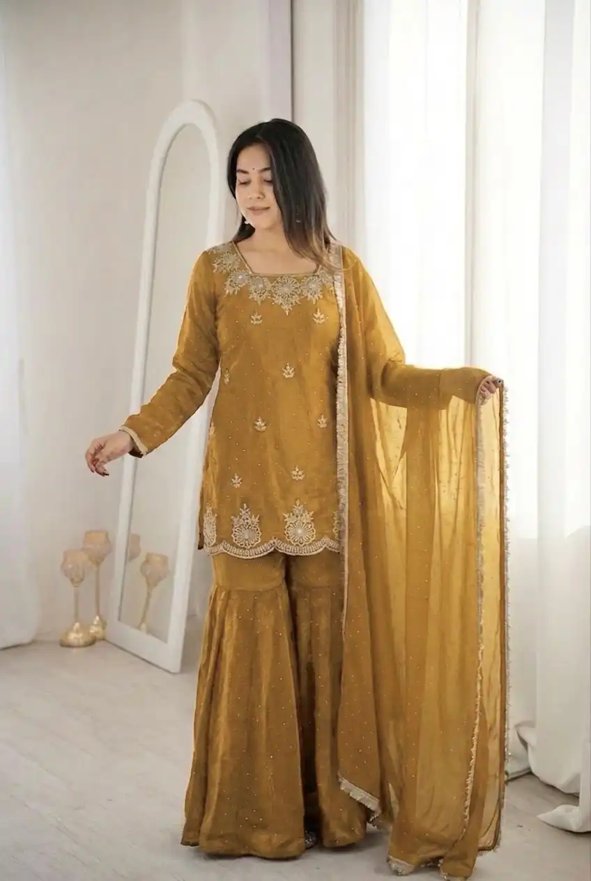 ZSR 3166 Mustered Color Fendy Silk With Embroidery Work Salwar Suit. Get it for ₹2149. Delivery 4-6 Working Days. Online Shop now. | Casual Suits, Jump Suits, Creative suits, Designer Suits, Palazzo Suits, Party Wear Suits, Patiala Suits, Salwar suit, Straight Suits