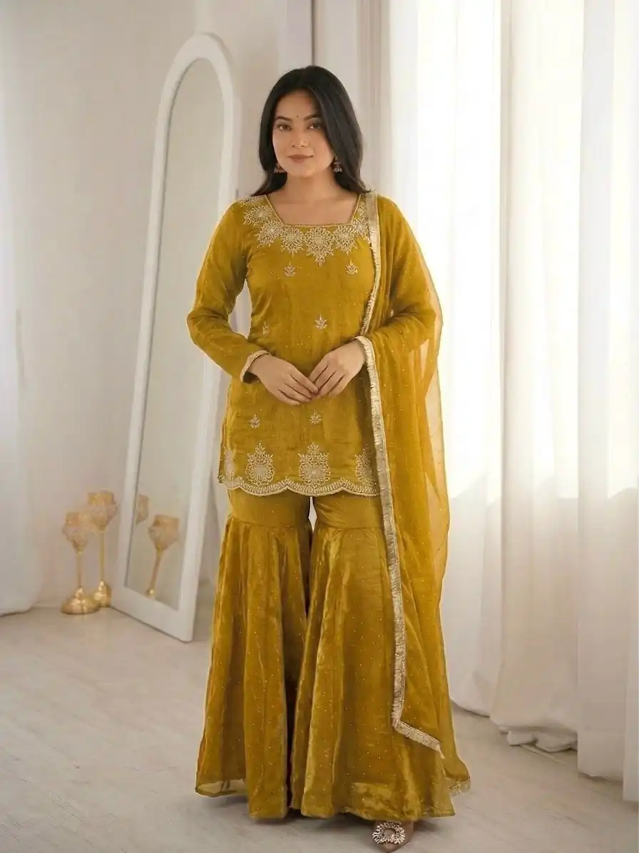 ZSR 3166 Mustered Color Fendy Silk With Embroidery Work Salwar Suit. Get it for ₹2149. Delivery 4-6 Working Days. Online Shop now. | Casual Suits, Jump Suits, Creative suits, Designer Suits, Palazzo Suits, Party Wear Suits, Patiala Suits, Salwar suit, Straight Suits