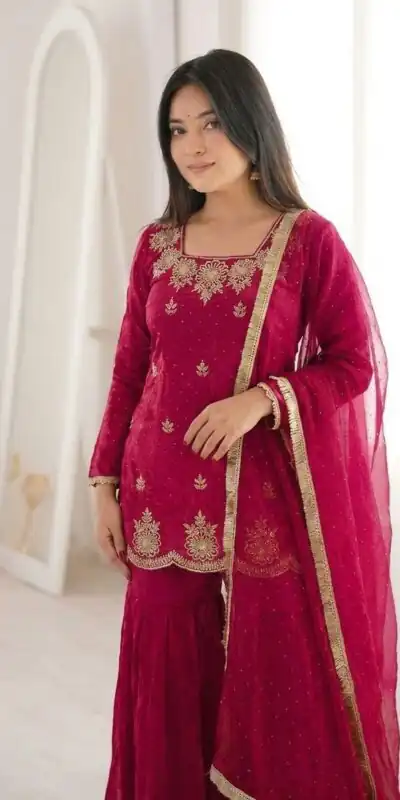 ZSR 3166 Red Color Fendy Silk With Embroidery Work Salwar Suit. Get it for ₹2149. Delivery 4-6 Working Days. Online Shop now. | Casual Suits, Jump Suits, Creative suits, Designer Suits, Palazzo Suits, Party Wear Suits, Patiala Suits, Salwar suit, Straight Suits