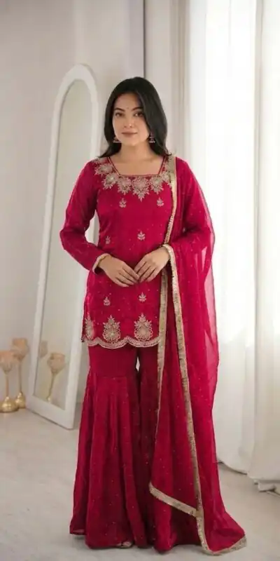 ZSR 3166 Red Color Fendy Silk With Embroidery Work Salwar Suit. Get it for ₹2149. Delivery 4-6 Working Days. Online Shop now. | Casual Suits, Jump Suits, Creative suits, Designer Suits, Palazzo Suits, Party Wear Suits, Patiala Suits, Salwar suit, Straight Suits