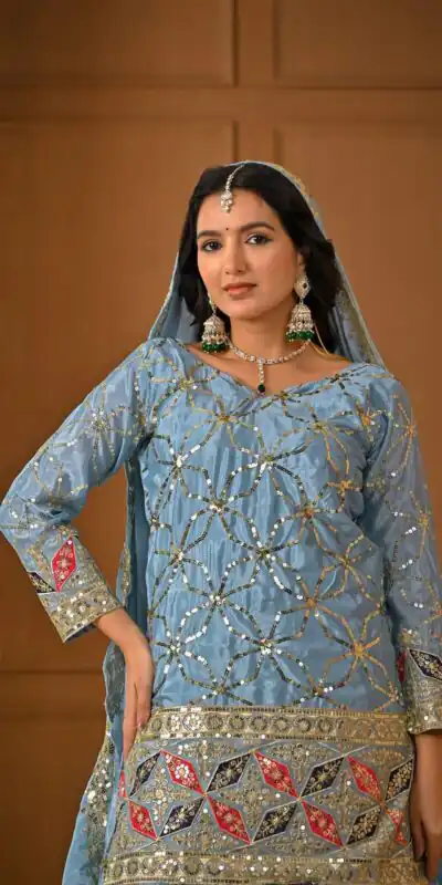 MD 3092 Sky Blue Chinnon Silk Salwar Suit Perfect for Wedding, Party, Ganesh Chaturthi, Baby Shower, Makar Sankranti – . Affordable Price ₹2449. De | Casual Suits, Jump Suits, Creative suits, Designer Suits, Palazzo Suits, Party Wear Suits, Patiala Suits, Salwar suit, Straight Suits