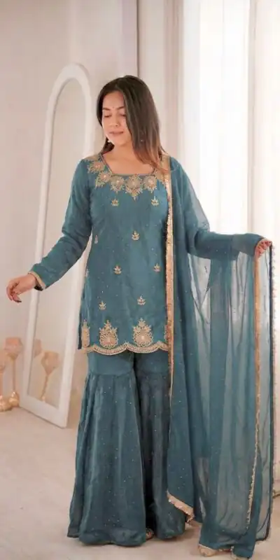 ZSR 3166 Teal Color Fendy Silk With Embroidery Work Salwar Suit. Get it for ₹2149. Delivery 4-6 Working Days. Online Shop now. | Casual Suits, Jump Suits, Creative suits, Designer Suits, Palazzo Suits, Party Wear Suits, Patiala Suits, Salwar suit, Straight Suits