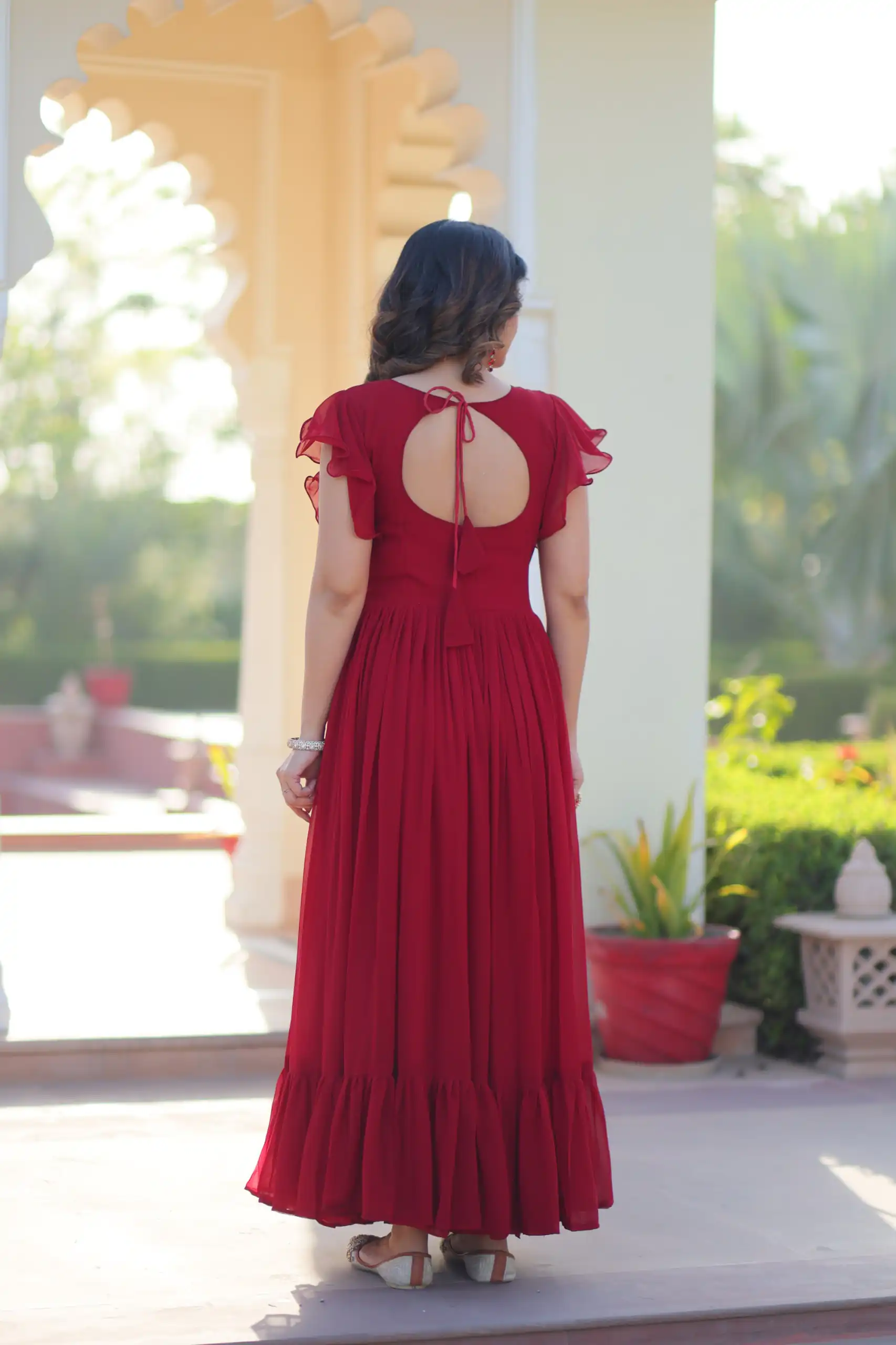 KA 1179 Maroon Faux Blooming Gown with Embroidery Work & Sequins Work. Special Price ₹1769. Delivery 4-6 Working Days. Shop now. | Bollywood Gowns, Creative Gowns, Designer Gowns, Embroidered Gowns, Gowns, Party Wear Gowns
