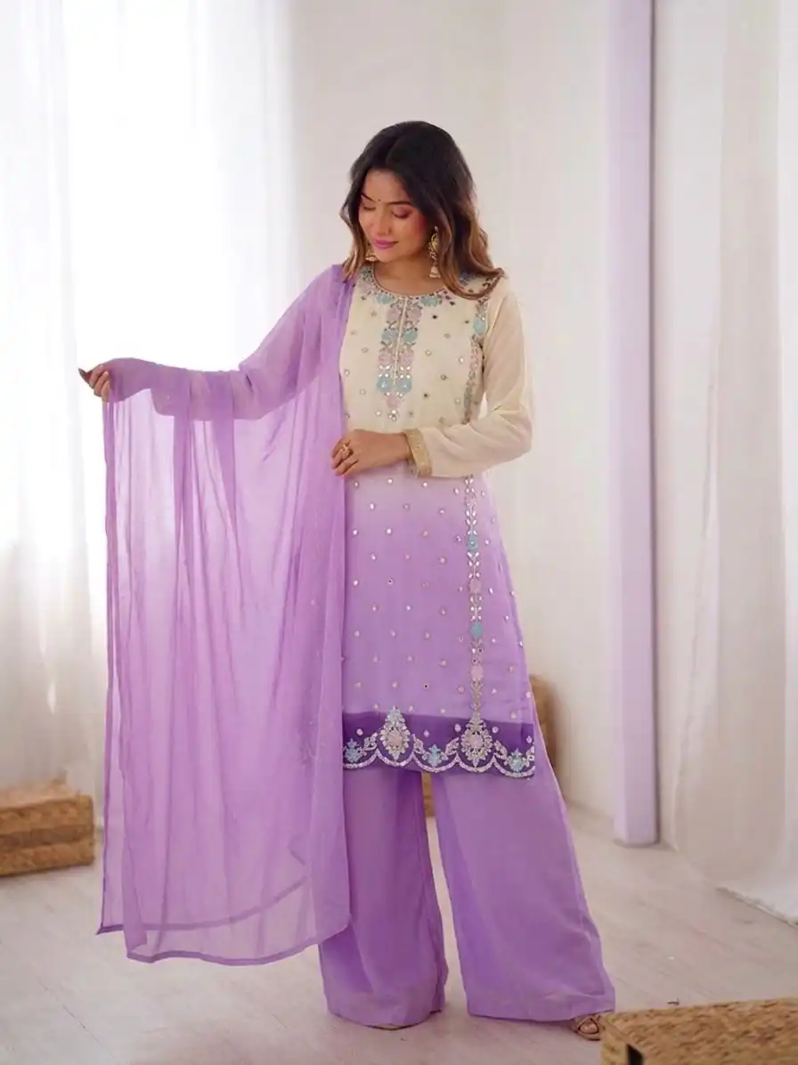 SR 1712 Lavender Color Faux Georgette Salwar Suit with Designer Work. Affordable Price ₹1999. Delivery 4-6 Working Days. Shop now. | Casual Suits, Jump Suits, Creative suits, Designer Suits, Palazzo Suits, Party Wear Suits, Patiala Suits, Salwar suit, Straight Suits