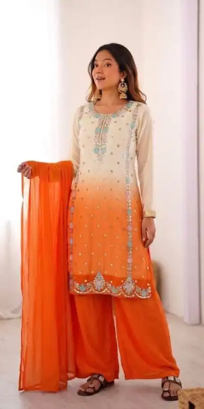 SR 1712 Orange Color Faux Georgette Salwar Suit with Designer Work. Affordable Price ₹1999. Delivery 4-6 Working Days. Shop now. | Casual Suits, Jump Suits, Creative suits, Designer Suits, Palazzo Suits, Party Wear Suits, Patiala Suits, Salwar suit, Straight Suits