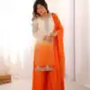 SR 1712 Orange Color Faux Georgette Salwar Suit with Designer Work. Affordable Price ₹1999. Delivery 4-6 Working Days. Shop now. | Casual Suits, Jump Suits, Creative suits, Designer Suits, Palazzo Suits, Party Wear Suits, Patiala Suits, Salwar suit, Straight Suits