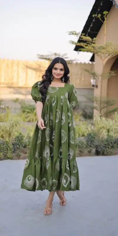 KA 1249 Green Color Cotton Kurti with Printed Designer Work. Exclusive Offer ₹1519. Delivery 4-6 Working Days. Online Shop now. | Bollywood Kurti, Creative Kurtis, Designer Kurti, Kurti, Party Wear Kurti, Selfie Kurti