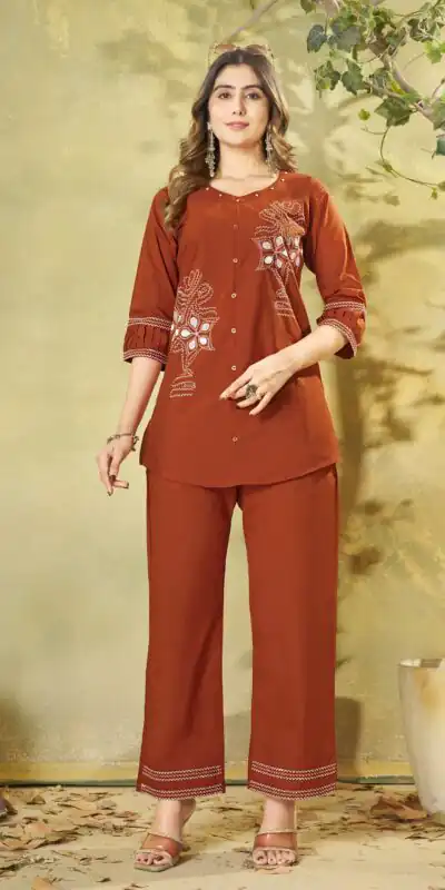DIVA 162 Rust Color Cotton Kurti with Printed Designer Work. Exclusive Offer ₹1749. Delivery 4-6 Working Days. Online Shop now. | Bollywood Kurti, Creative Kurtis, Designer Kurti, Kurti, Party Wear Kurti, Selfie Kurti