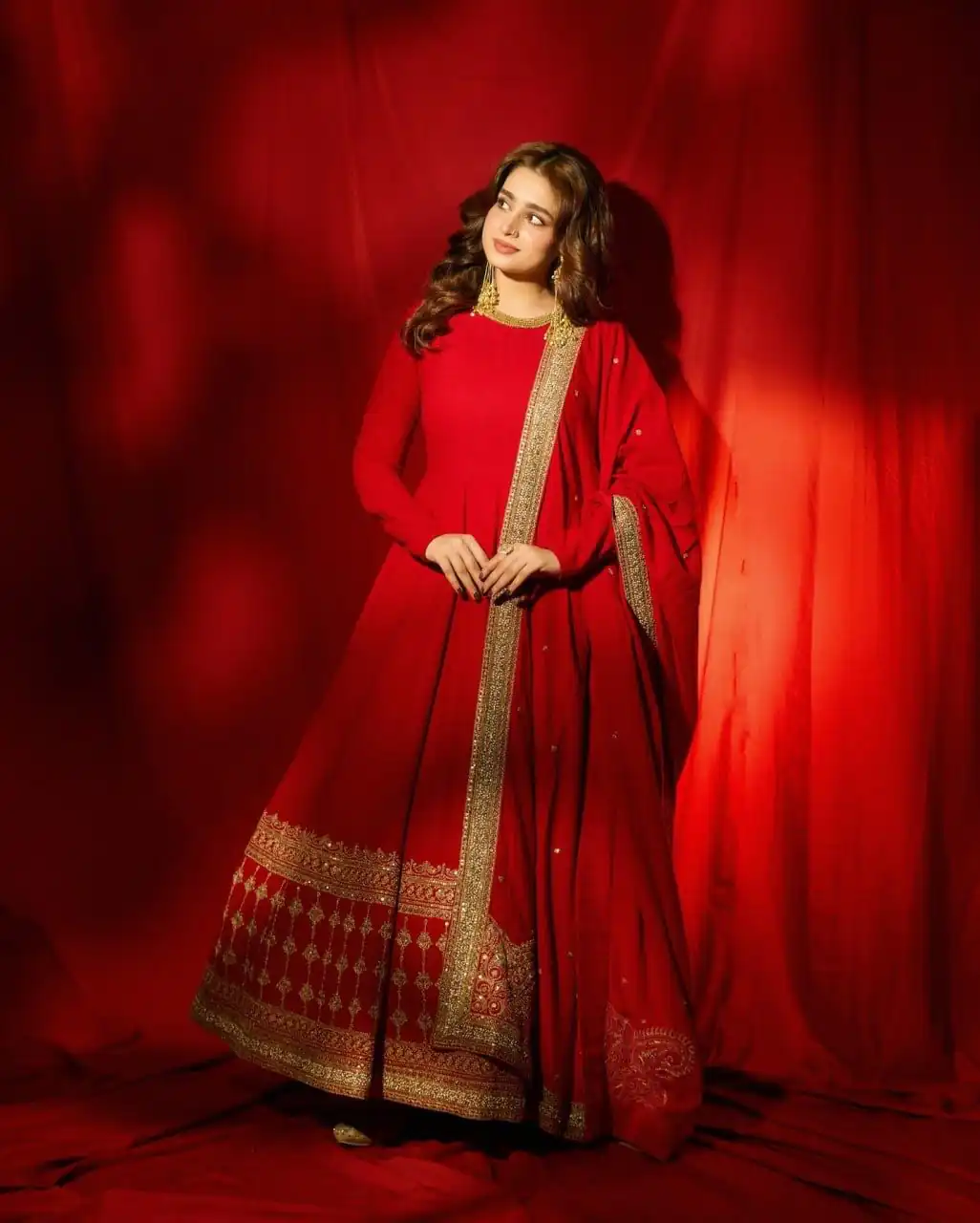 Bright Red Vichitra Silk Thread Sequence Work Gown - Image 2