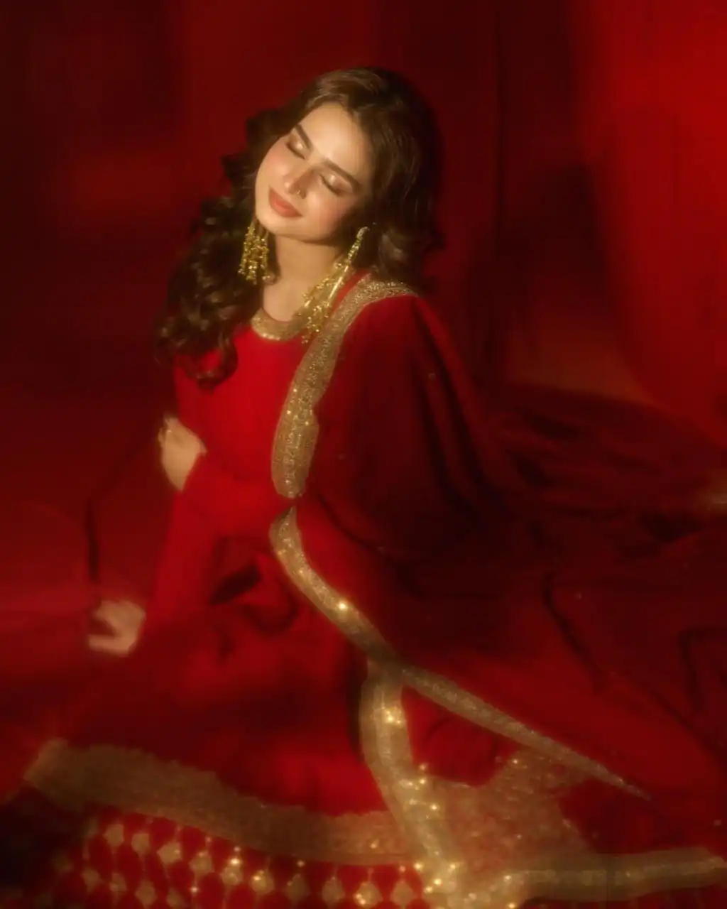 Bright Red Vichitra Silk Thread Sequence Work Gown - Image 4