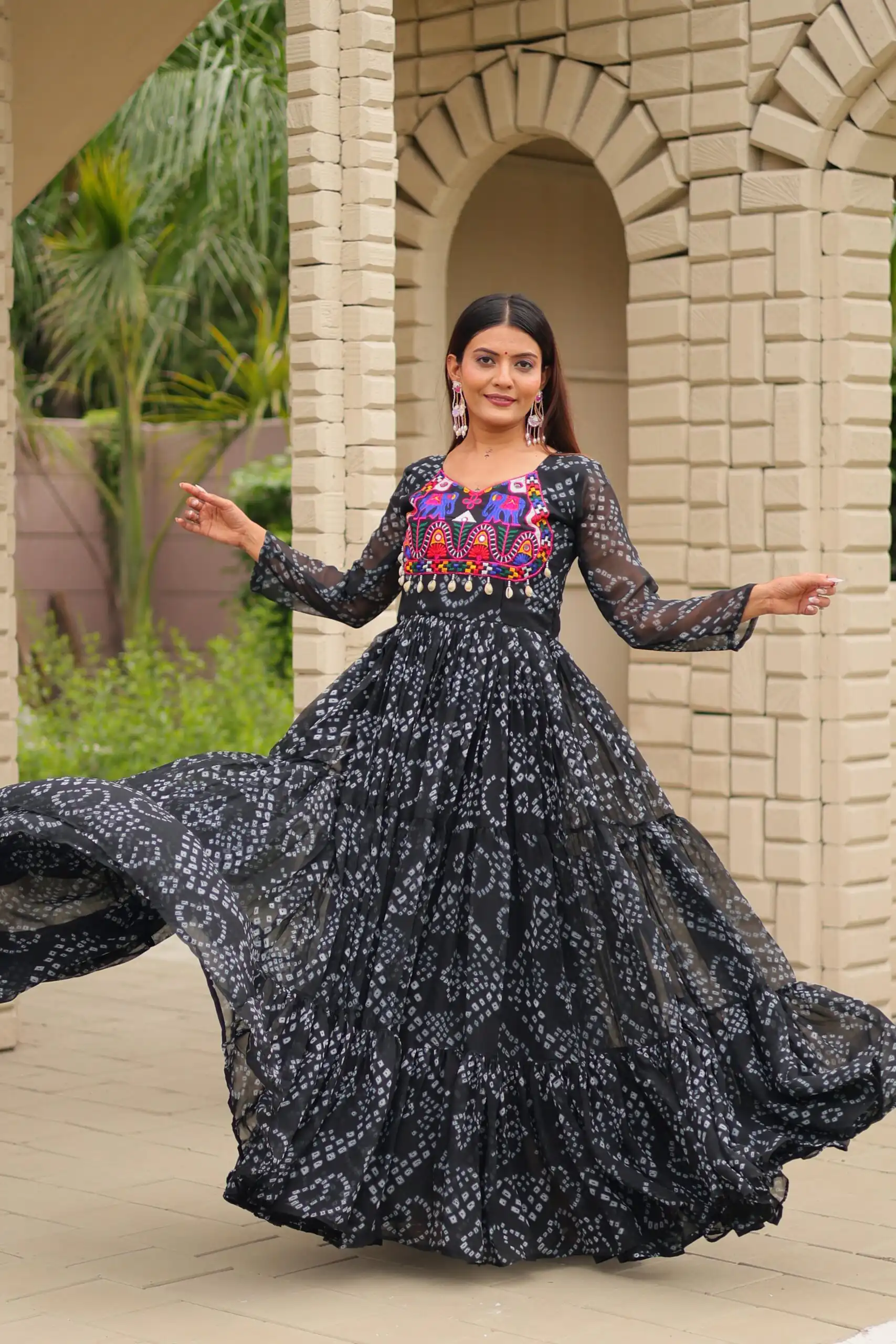 Classic Black Faux Georgette Embroidery Work Gown - Image 4