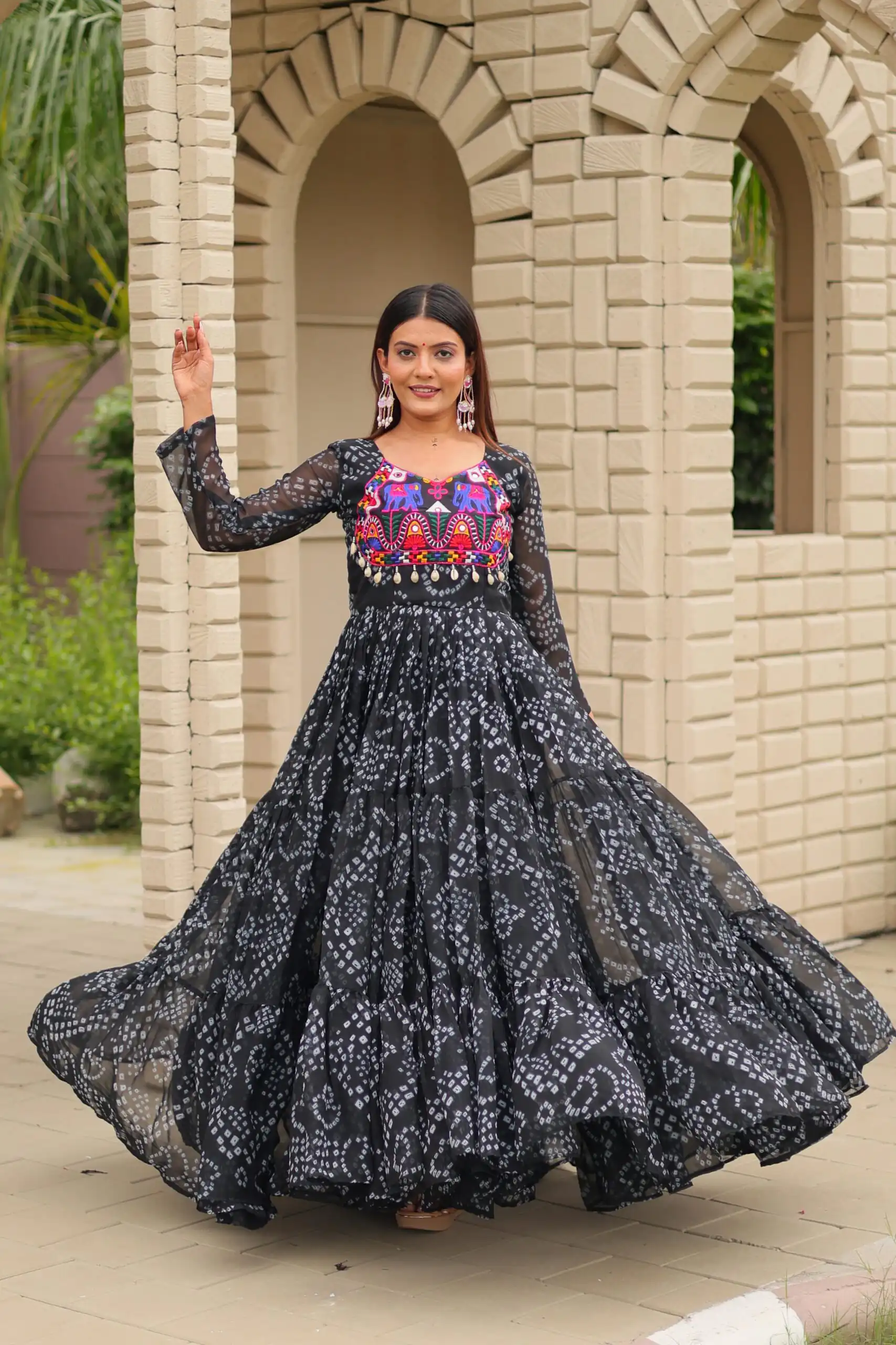 Ram 122 Black in Faux Georgette. Embroidery Work & Mirror Work Gown Festive Deal ₹1949. Delivery 4-6 Working Days. Shop now. | Bollywood Gowns, Creative Gowns, Designer Gowns, Embroidered Gowns, Gowns, Party Wear Gowns