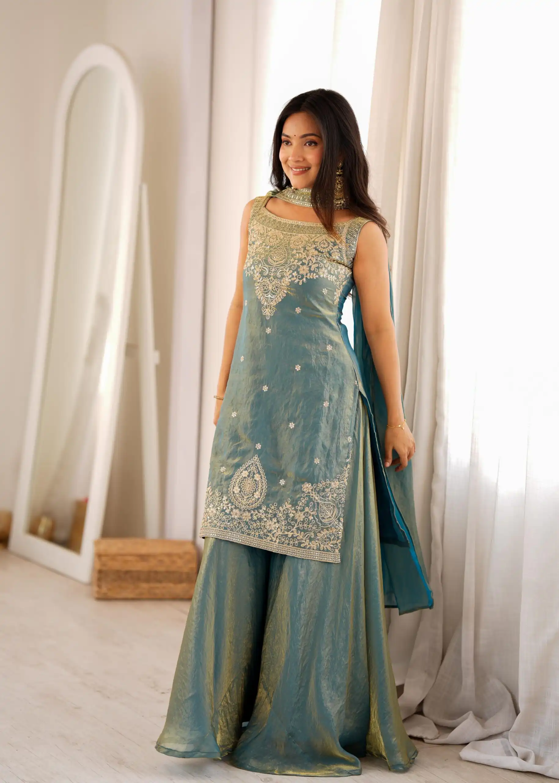 KB 306 Blue Fendy Silk Salwar Suit with Mirror Work & Embroidery Work. Best Price ₹1999. Delivery 4-6 Working Days. Shop now. | Casual Suits, Jump Suits, Creative suits, Designer Suits, Palazzo Suits, Party Wear Suits, Patiala Suits, Salwar suit, Straight Suits