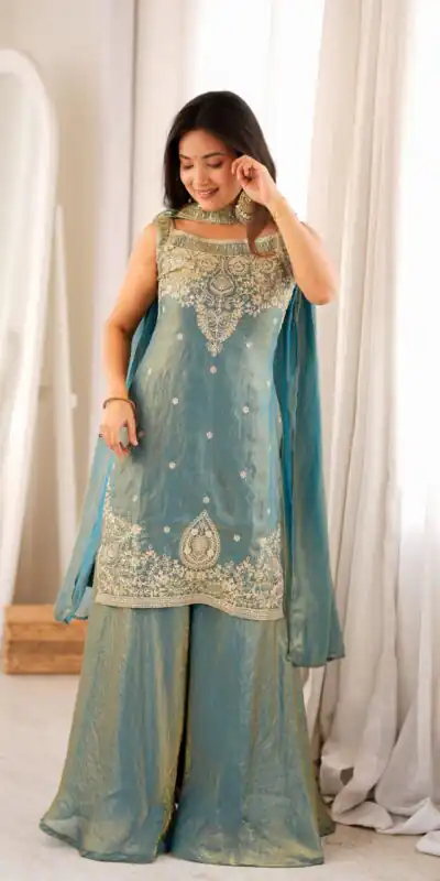 KB 306 Blue Fendy Silk Salwar Suit with Mirror Work & Embroidery Work. Best Price ₹1999. Delivery 4-6 Working Days. Shop now. | Casual Suits, Jump Suits, Creative suits, Designer Suits, Palazzo Suits, Party Wear Suits, Patiala Suits, Salwar suit, Straight Suits