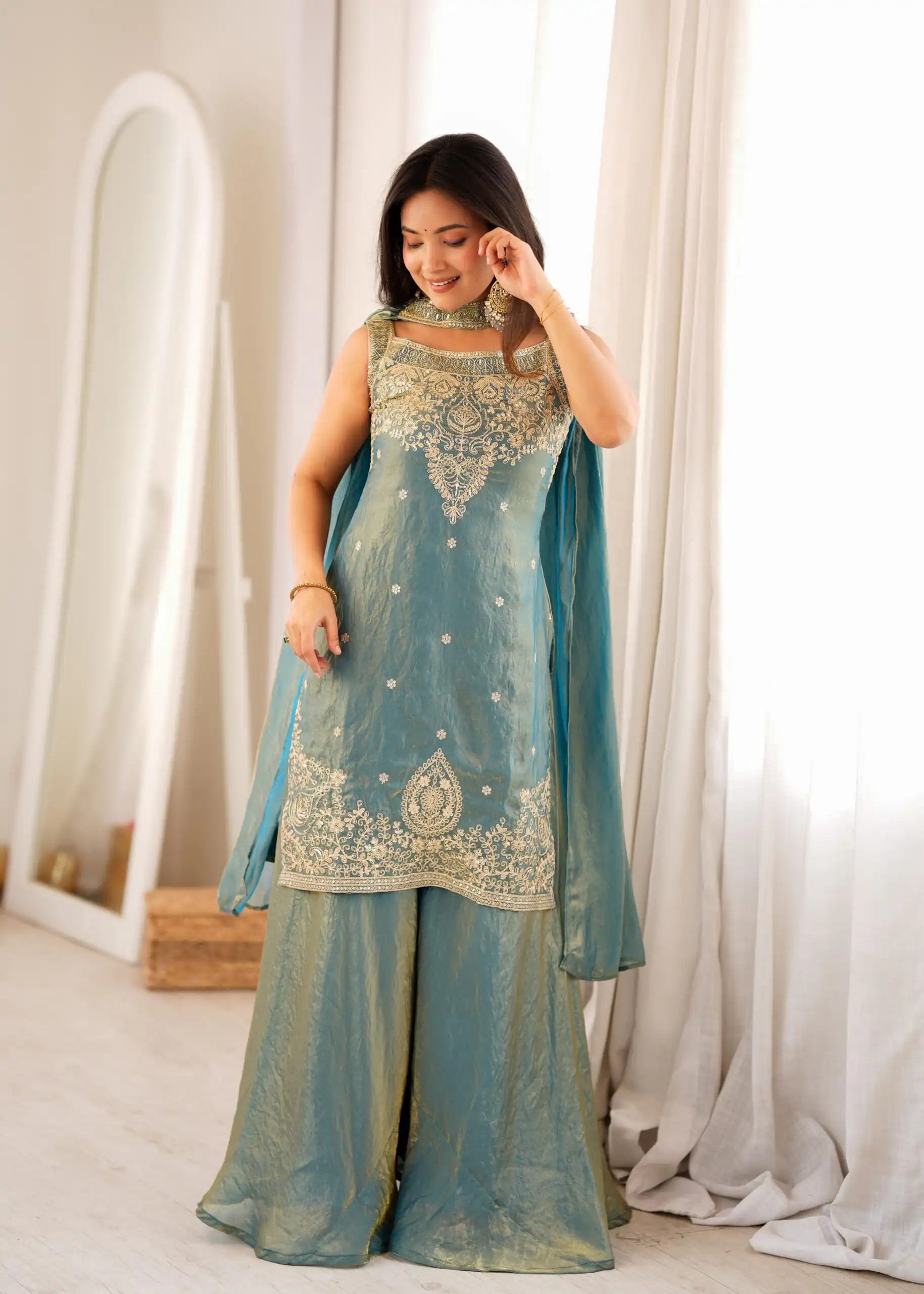 KB 306 Blue Fendy Silk Salwar Suit with Mirror Work & Embroidery Work. Best Price ₹1999. Delivery 4-6 Working Days. Shop now. | Casual Suits, Jump Suits, Creative suits, Designer Suits, Palazzo Suits, Party Wear Suits, Patiala Suits, Salwar suit, Straight Suits