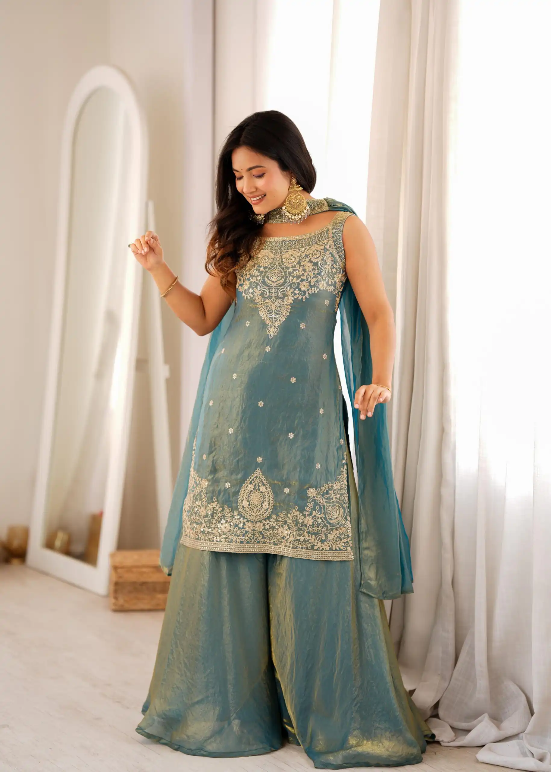 KB 306 Blue Fendy Silk Salwar Suit with Mirror Work & Embroidery Work. Best Price ₹1999. Delivery 4-6 Working Days. Shop now. | Casual Suits, Jump Suits, Creative suits, Designer Suits, Palazzo Suits, Party Wear Suits, Patiala Suits, Salwar suit, Straight Suits