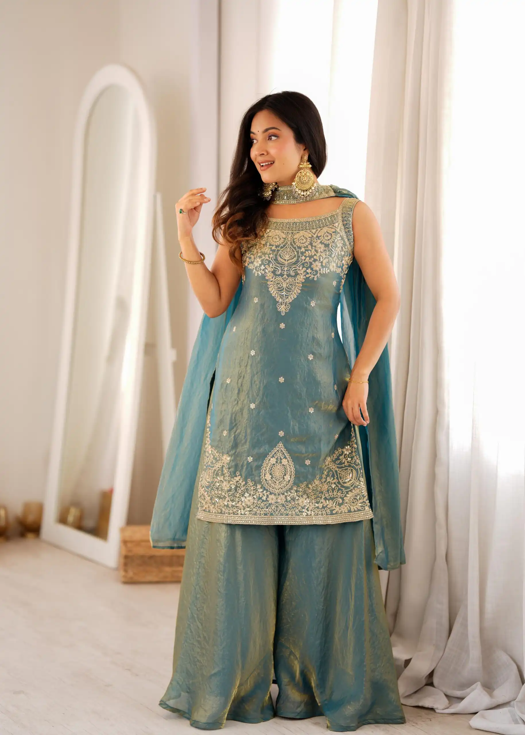 KB 306 Blue Fendy Silk Salwar Suit with Mirror Work & Embroidery Work. Best Price ₹1999. Delivery 4-6 Working Days. Shop now. | Casual Suits, Jump Suits, Creative suits, Designer Suits, Palazzo Suits, Party Wear Suits, Patiala Suits, Salwar suit, Straight Suits