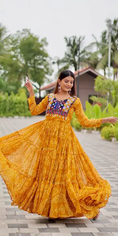 Alternative view of Classic Mustard Faux Georgette Embroidery Work Gown