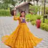 Ram 122 Mustard in Foux Georgette. Embroidery Work & Mirror Work Gown Festive Deal ₹1949. Delivery 4-6 Working Days. Shop now. | Bollywood Gowns, Creative Gowns, Designer Gowns, Embroidered Gowns, Gowns, Party Wear Gowns