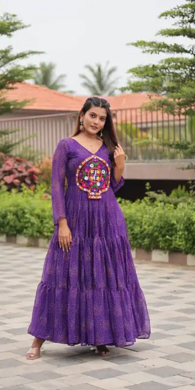 Ram 121 Purple Color Faux Georgette Gown with Mirror Work. Wedding, Party, Festive, Events Get it for ₹1549. Delivery 4-6 Working Days.Online Shop now. | Bollywood Gowns, Creative Gowns, Designer Gowns, Embroidered Gowns, Gowns, Party Wear Gowns