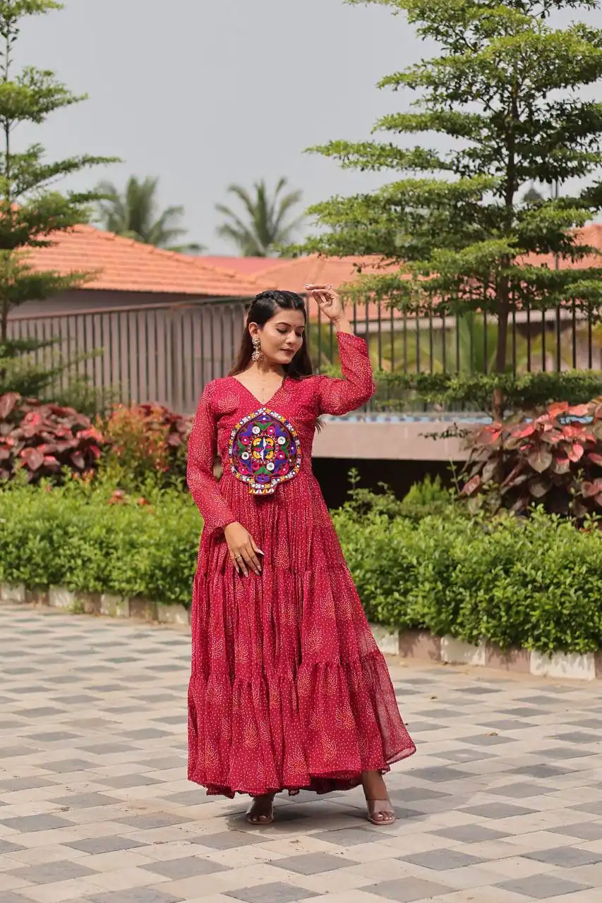 Ram 121 Red Color Faux Georgette Gown with Mirror Work. Wedding, Party, Festive, Events Get it for ₹1549. Delivery 4-6 Working Days.Online Shop now. | Bollywood Gowns, Creative Gowns, Designer Gowns, Embroidered Gowns, Gowns, Party Wear Gowns