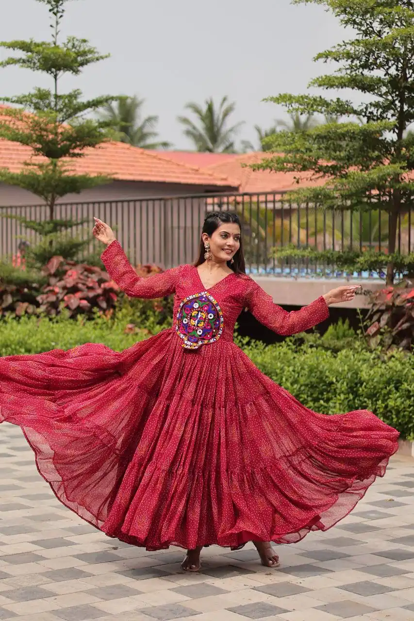 Ram 121 Red Color Faux Georgette Gown with Mirror Work. Wedding, Party, Festive, Events Get it for ₹1549. Delivery 4-6 Working Days.Online Shop now. | Bollywood Gowns, Creative Gowns, Designer Gowns, Embroidered Gowns, Gowns, Party Wear Gowns