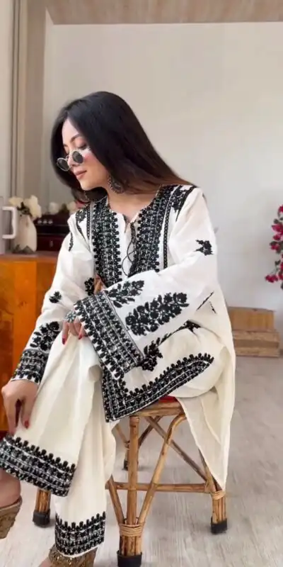 SRK 5349 White Rayon Butti Silk Salwar Suit with Embroidery Work. Special Price ₹1899. Delivery 4-6 Working Days. Shop now. | Casual Suits, Jump Suits, Creative suits, Designer Suits, Palazzo Suits, Party Wear Suits, Patiala Suits, Salwar suit, Straight Suits