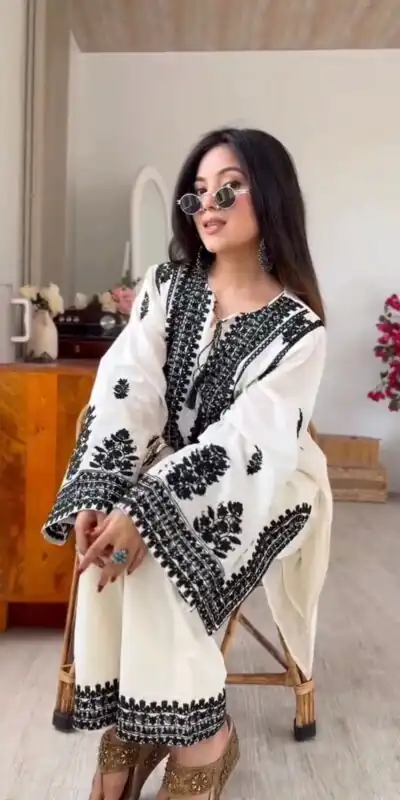 SRK 5349 White Rayon Butti Silk Salwar Suit with Embroidery Work. Special Price ₹1899. Delivery 4-6 Working Days. Shop now. | Casual Suits, Jump Suits, Creative suits, Designer Suits, Palazzo Suits, Party Wear Suits, Patiala Suits, Salwar suit, Straight Suits