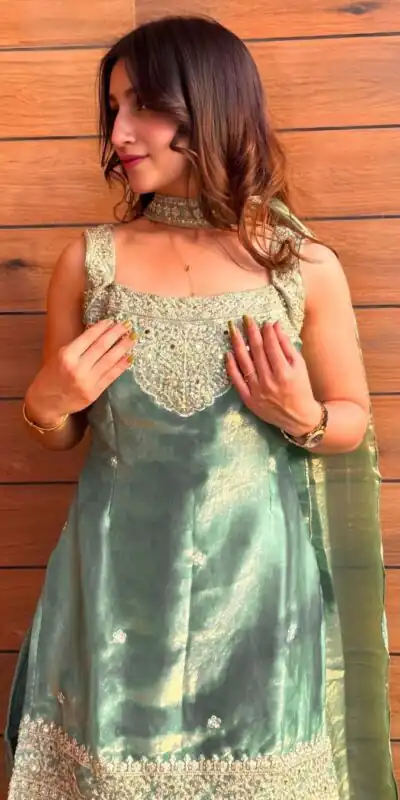 NF 1284 Green Fandy Silk Salwar Suit with Embroidery Work. Wedding, Party, Festive, Events Now at just ₹1999. Delivery 4-6 Working Days. Shop now. | Casual Suits, Jump Suits, Creative suits, Designer Suits, Palazzo Suits, Party Wear Suits, Patiala Suits, Salwar suit, Straight Suits