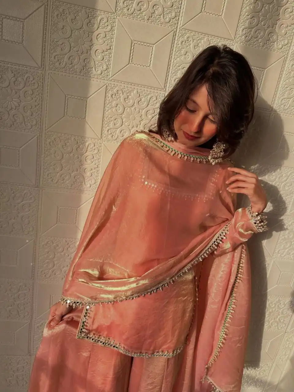ZB 5063 Peach Fandy Silk Salwar Suit with Embroidery Work. Wedding, Party, Festive, Events Now at just ₹1949. Delivery 4-6 Working Days. Shop now. | Casual Suits, Jump Suits, Creative suits, Designer Suits, Palazzo Suits, Party Wear Suits, Patiala Suits, Salwar suit, Straight Suits