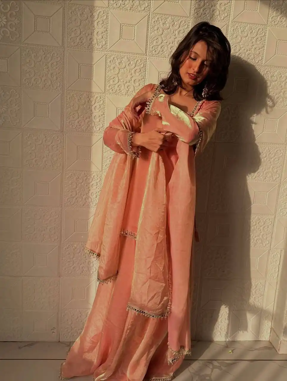 ZB 5063 Peach Fandy Silk Salwar Suit with Embroidery Work. Wedding, Party, Festive, Events Now at just ₹1949. Delivery 4-6 Working Days. Shop now. | Casual Suits, Jump Suits, Creative suits, Designer Suits, Palazzo Suits, Party Wear Suits, Patiala Suits, Salwar suit, Straight Suits