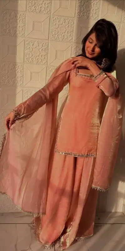 ZB 5063 Peach Fandy Silk Salwar Suit with Embroidery Work. Wedding, Party, Festive, Events Now at just ₹1949. Delivery 4-6 Working Days. Shop now. | Casual Suits, Jump Suits, Creative suits, Designer Suits, Palazzo Suits, Party Wear Suits, Patiala Suits, Salwar suit, Straight Suits