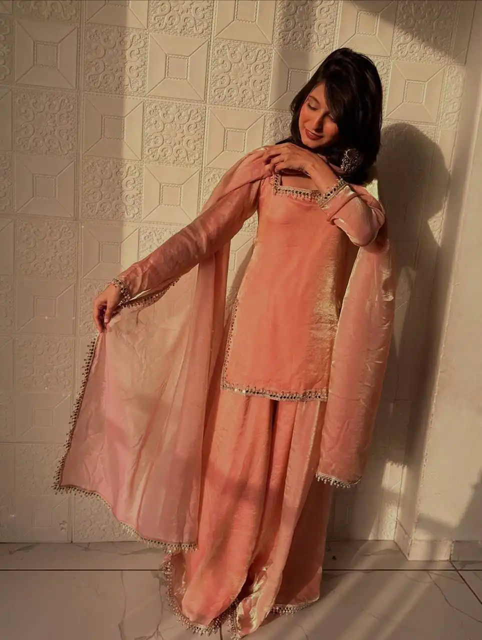 ZB 5063 Peach Fandy Silk Salwar Suit with Embroidery Work. Wedding, Party, Festive, Events Now at just ₹1949. Delivery 4-6 Working Days. Shop now. | Casual Suits, Jump Suits, Creative suits, Designer Suits, Palazzo Suits, Party Wear Suits, Patiala Suits, Salwar suit, Straight Suits