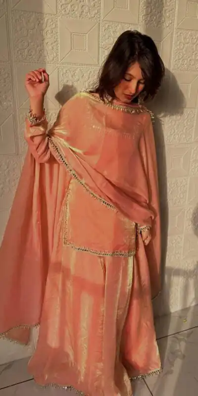 ZB 5063 Peach Fandy Silk Salwar Suit with Embroidery Work. Wedding, Party, Festive, Events Now at just ₹1949. Delivery 4-6 Working Days. Shop now. | Casual Suits, Jump Suits, Creative suits, Designer Suits, Palazzo Suits, Party Wear Suits, Patiala Suits, Salwar suit, Straight Suits