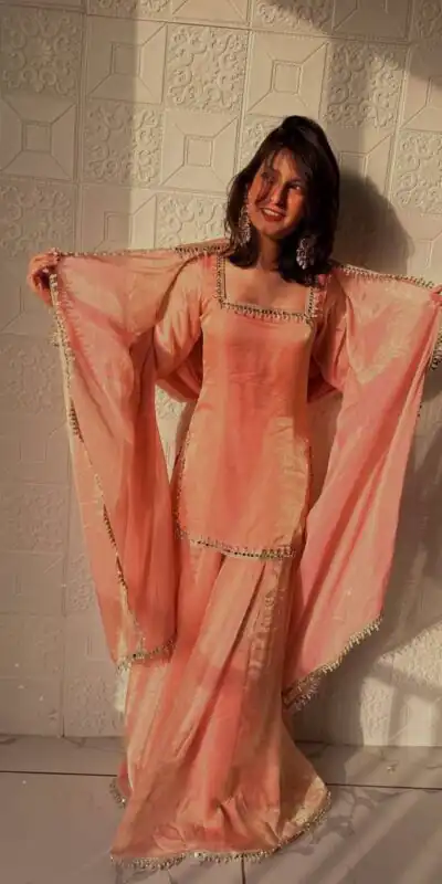 ZB 5063 Peach Fandy Silk Salwar Suit with Embroidery Work. Wedding, Party, Festive, Events Now at just ₹1949. Delivery 4-6 Working Days. Shop now. | Casual Suits, Jump Suits, Creative suits, Designer Suits, Palazzo Suits, Party Wear Suits, Patiala Suits, Salwar suit, Straight Suits