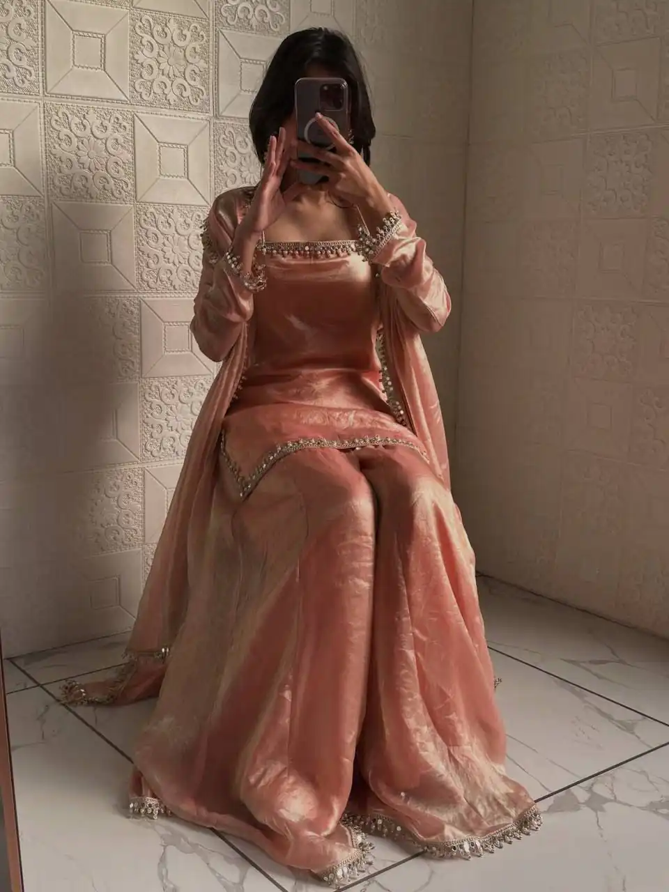 ZB 5063 Peach Fandy Silk Salwar Suit with Embroidery Work. Wedding, Party, Festive, Events Now at just ₹1949. Delivery 4-6 Working Days. Shop now. | Casual Suits, Jump Suits, Creative suits, Designer Suits, Palazzo Suits, Party Wear Suits, Patiala Suits, Salwar suit, Straight Suits