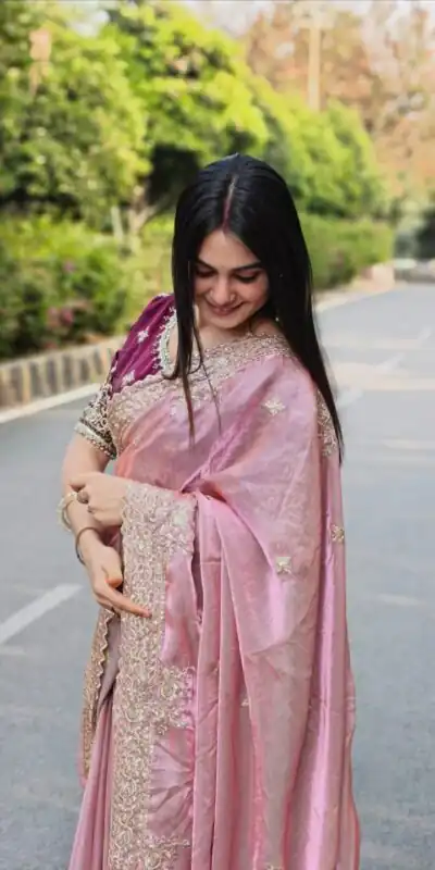 JR 666 Pink Fendy Satin Saree Perfect for Wedding, Party, Durga Puja, Raksha Bandhan, Sangeet – . Festive Deal ₹1949. Delivery 4-6 Working Days. | Creative Sarees, Bollywood Sarees, Designer Sarees, Embroidered Sarees, Ethnic Saree, Modern Digital sarees, Party Wear Sarees, Sarees