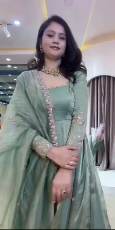 Alternative view of Elegant Sea Green Crunchy Silk Embroidery Cut Work Gown