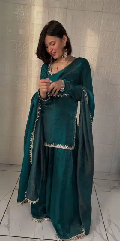 ZB 5063 Teal Fandy Silk Salwar Suit with Embroidery Work. Wedding, Party, Festive, Events Now at just ₹1949. Delivery 4-6 Working Days. Shop now. | Casual Suits, Jump Suits, Creative suits, Designer Suits, Palazzo Suits, Party Wear Suits, Patiala Suits, Salwar suit, Straight Suits