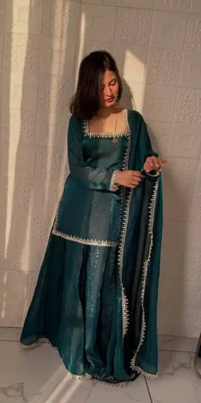 ZB 5063 Teal Fandy Silk Salwar Suit with Embroidery Work. Wedding, Party, Festive, Events Now at just ₹1949. Delivery 4-6 Working Days. Shop now. | Casual Suits, Jump Suits, Creative suits, Designer Suits, Palazzo Suits, Party Wear Suits, Patiala Suits, Salwar suit, Straight Suits