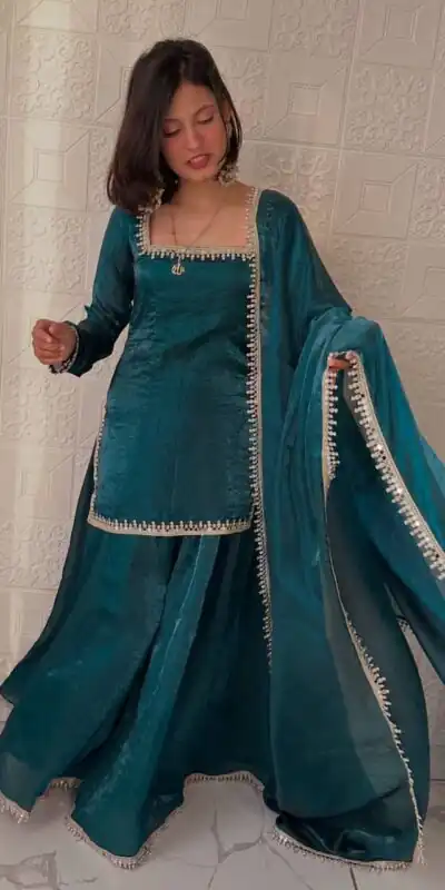 ZB 5063 Teal Fandy Silk Salwar Suit with Embroidery Work. Wedding, Party, Festive, Events Now at just ₹1949. Delivery 4-6 Working Days. Shop now. | Casual Suits, Jump Suits, Creative suits, Designer Suits, Palazzo Suits, Party Wear Suits, Patiala Suits, Salwar suit, Straight Suits