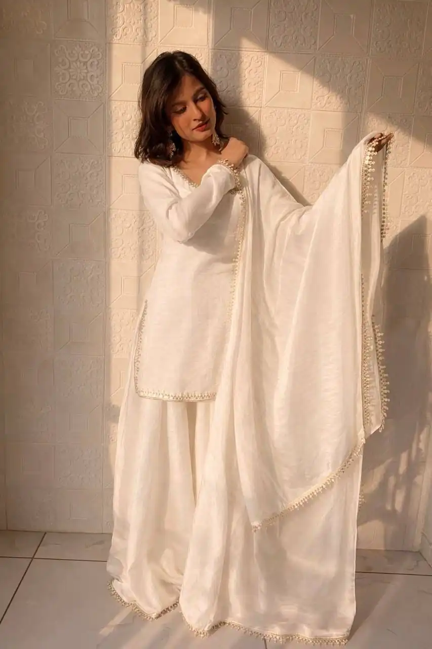 ZB 5063 White Fandy Silk Salwar Suit with Embroidery Work. Wedding, Party, Festive, Events Now at just ₹1949. Delivery 4-6 Working Days. Shop now. | Casual Suits, Jump Suits, Creative suits, Designer Suits, Palazzo Suits, Party Wear Suits, Patiala Suits, Salwar suit, Straight Suits