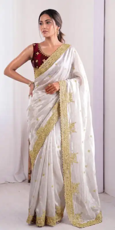 JR 666 White Fendy Satin Saree Perfect for Wedding, Party, Durga Puja, Raksha Bandhan, Sangeet – . Festive Deal ₹1949. Delivery 4-6 Working Days. | Creative Sarees, Bollywood Sarees, Designer Sarees, Embroidered Sarees, Ethnic Saree, Modern Digital sarees, Party Wear Sarees, Sarees