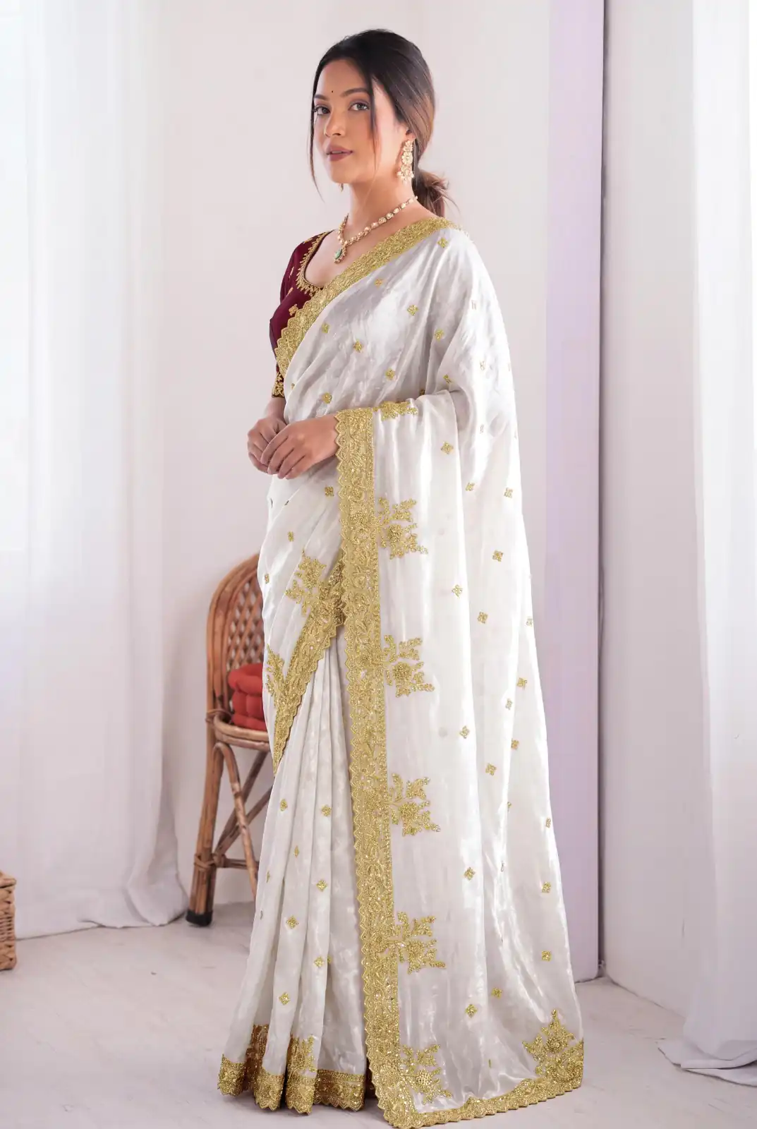 JR 666 White Fendy Satin Saree Perfect for Wedding, Party, Durga Puja, Raksha Bandhan, Sangeet – . Festive Deal ₹1949. Delivery 4-6 Working Days. | Creative Sarees, Bollywood Sarees, Designer Sarees, Embroidered Sarees, Ethnic Saree, Modern Digital sarees, Party Wear Sarees, Sarees