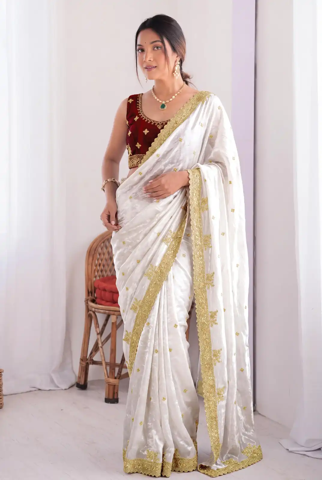 JR 666 White Fendy Satin Saree Perfect for Wedding, Party, Durga Puja, Raksha Bandhan, Sangeet – . Festive Deal ₹1949. Delivery 4-6 Working Days. | Creative Sarees, Bollywood Sarees, Designer Sarees, Embroidered Sarees, Ethnic Saree, Modern Digital sarees, Party Wear Sarees, Sarees