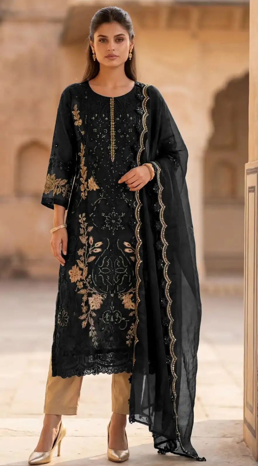 FC 1220 Black Crunchy Salwar Suit with Embroidery Work. Wedding, Party, Festive, Events Grab it for ₹2149. Delivery 4-6 Working Days. Shop now. | Casual Suits, Jump Suits, Creative suits, Designer Suits, Palazzo Suits, Party Wear Suits, Patiala Suits, Salwar suit, Straight Suits