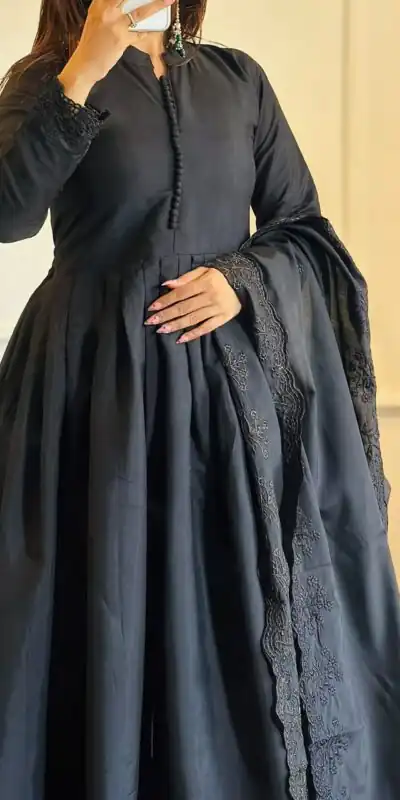 VLM 337 Black Roman Silk Gown Perfect for Wedding, Party, Ethnic Day, Haldi, Diwali – . Festive Deal ₹2099. Delivery 4-6 Working Days. Shop now. | Bollywood Gowns, Creative Gowns, Designer Gowns, Embroidered Gowns, Gowns, Party Wear Gowns