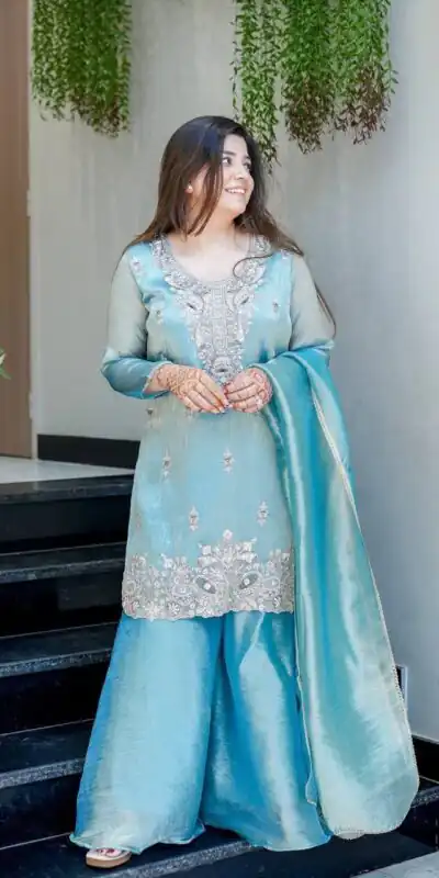 DC 114 Blue Fandy Satin Salwar Suit with Embroidery Work & Lace Work. Exclusive Offer ₹1899. Delivery 4-6 Working Days. Shop now. | Casual Suits, Jump Suits, Creative suits, Designer Suits, Palazzo Suits, Party Wear Suits, Patiala Suits, Salwar suit, Straight Suits