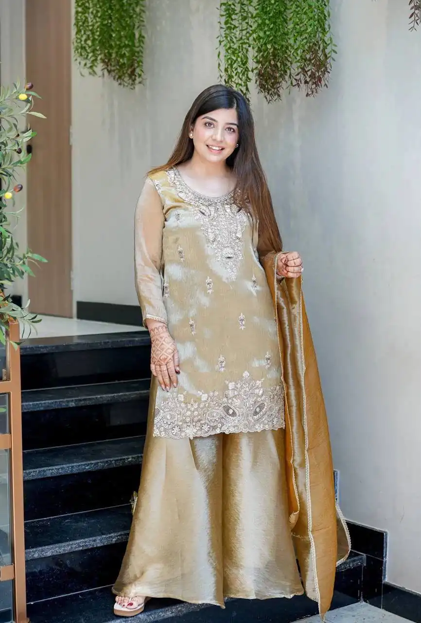 DC 114 Chiku Fandy Satin Salwar Suit with Embroidery Work & Lace Work. Exclusive Offer ₹1899. Delivery 4-6 Working Days. Shop now. | Casual Suits, Jump Suits, Creative suits, Designer Suits, Palazzo Suits, Party Wear Suits, Patiala Suits, Salwar suit, Straight Suits